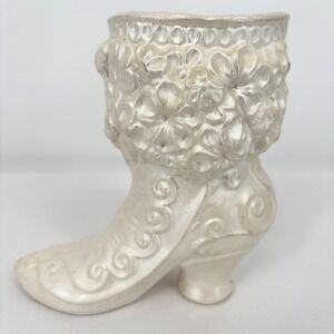 Vintage Ceramic Victorian Boot Vase Planter Ivory Pearlized 5.5 in